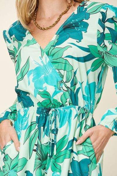 Floral Long Sleeve Romper with Pockets.