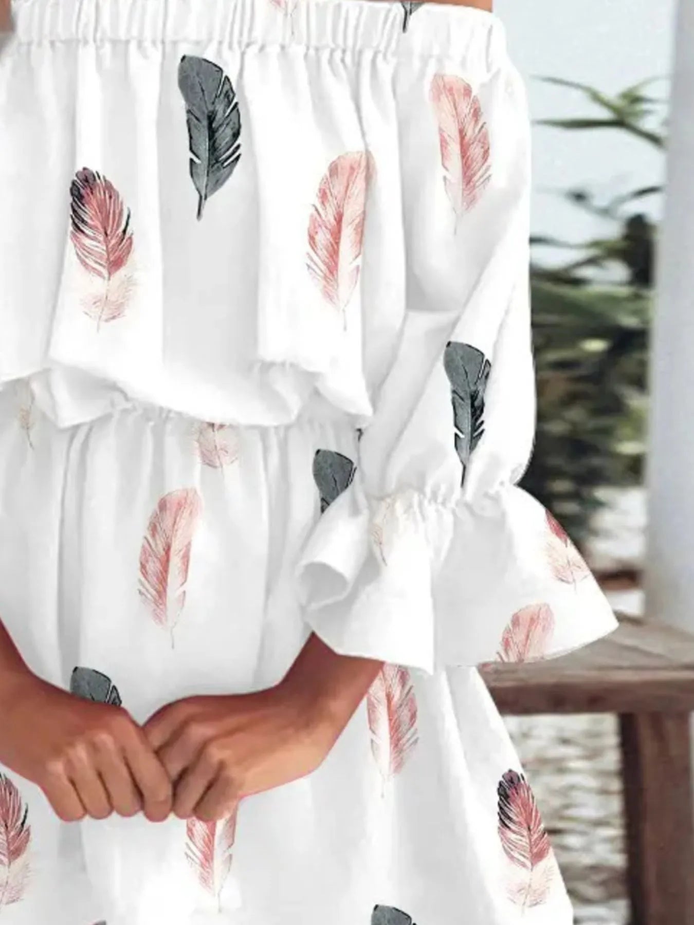 Full Size Floral Off-Shoulder Flounce Sleeve Mini Dress Plus Size.
