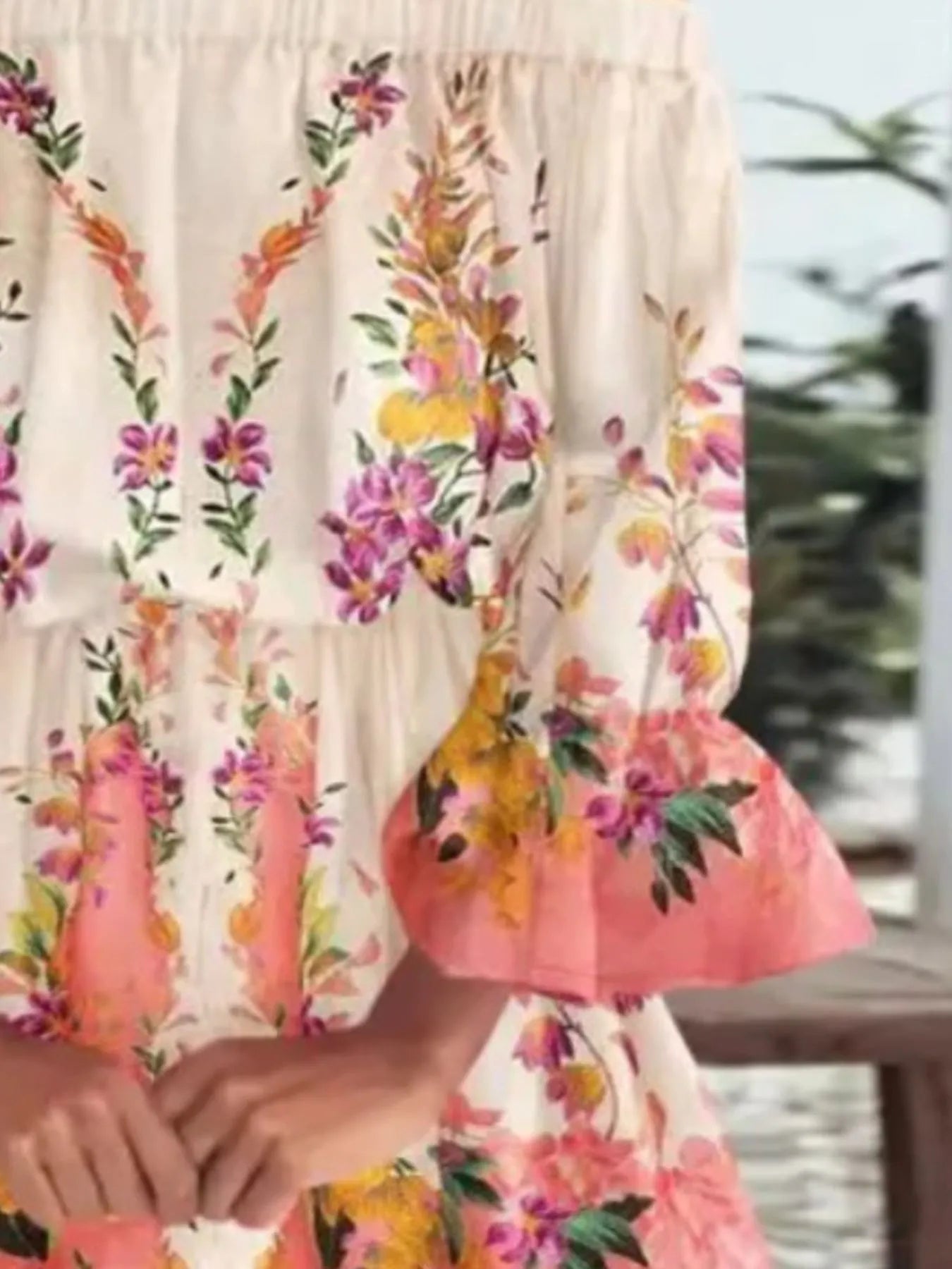 Full Size Floral Off-Shoulder Flounce Sleeve Mini Dress Plus Size.