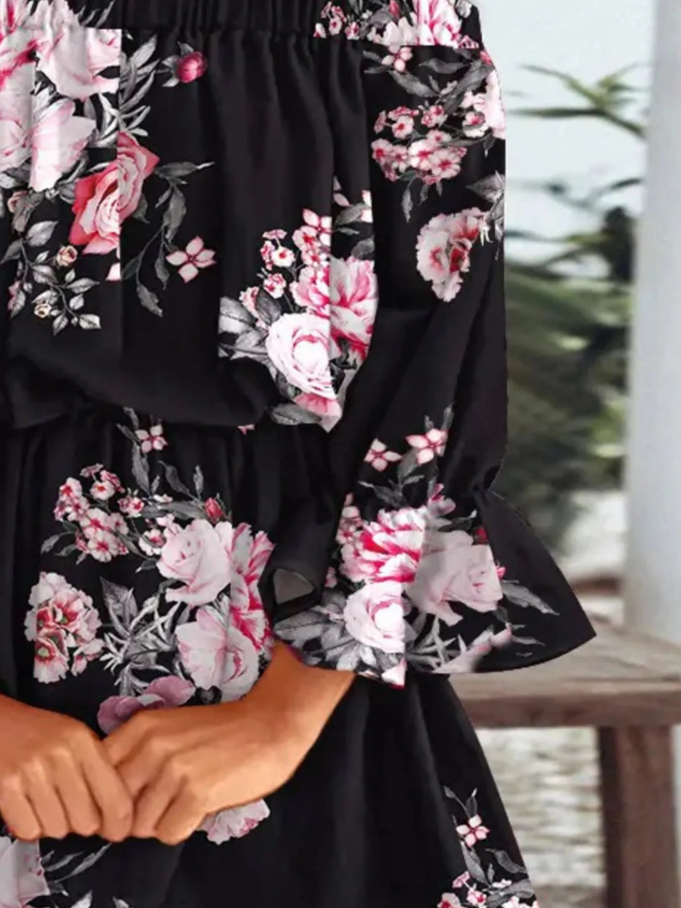 Full Size Floral Off-Shoulder Flounce Sleeve Mini Dress Plus Size.