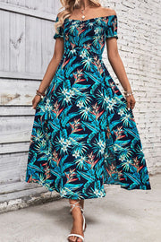 Perfee Floral Off-Shoulder Slit Dress.