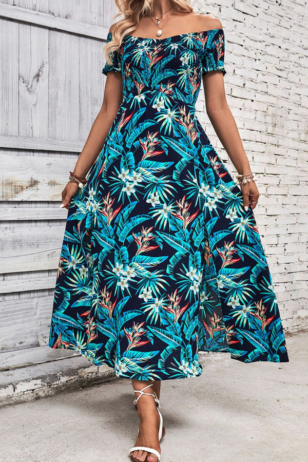 Perfee Floral Off-Shoulder Slit Dress.