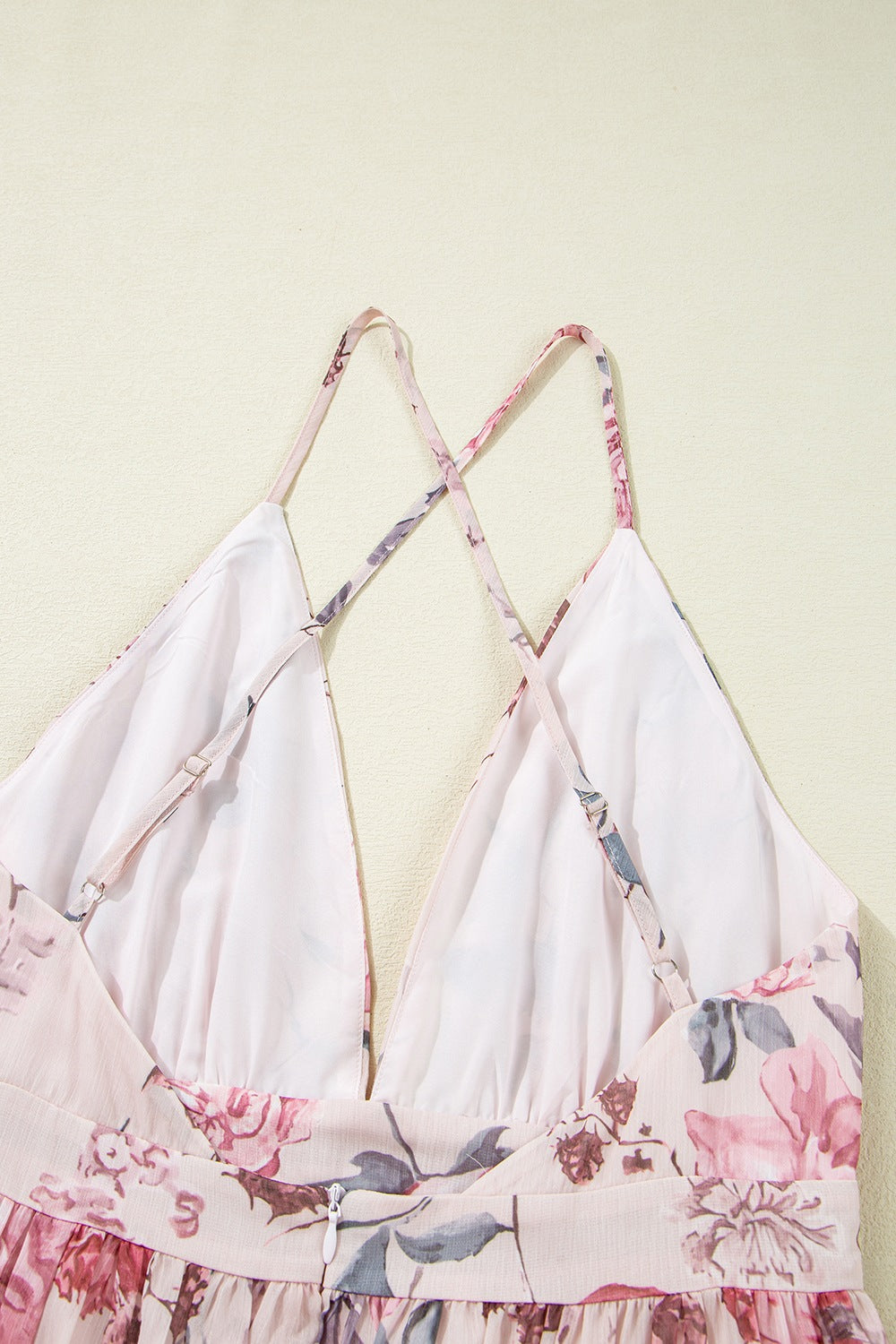 Floral Pleated Deep V Backless Maxi Dress.