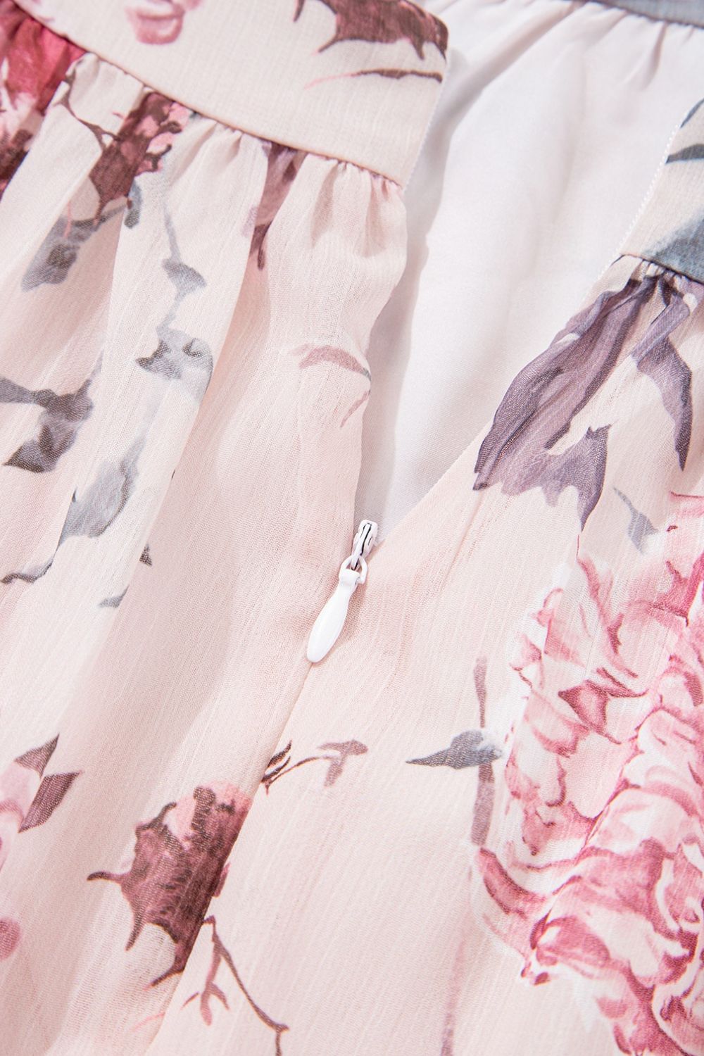 Floral Pleated Deep V Backless Maxi Dress.