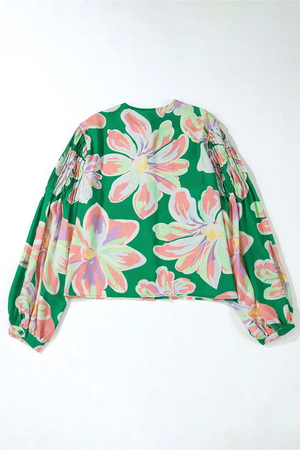 Floral pleated puff sleeve shirt.