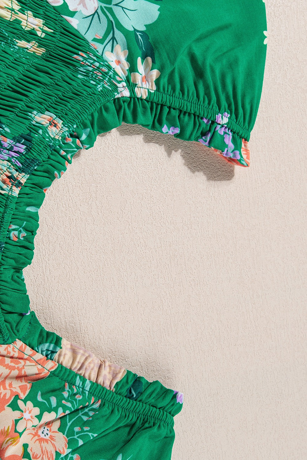 Floral Print Bubble Sleeve Smocked Tiered Midi Dress.