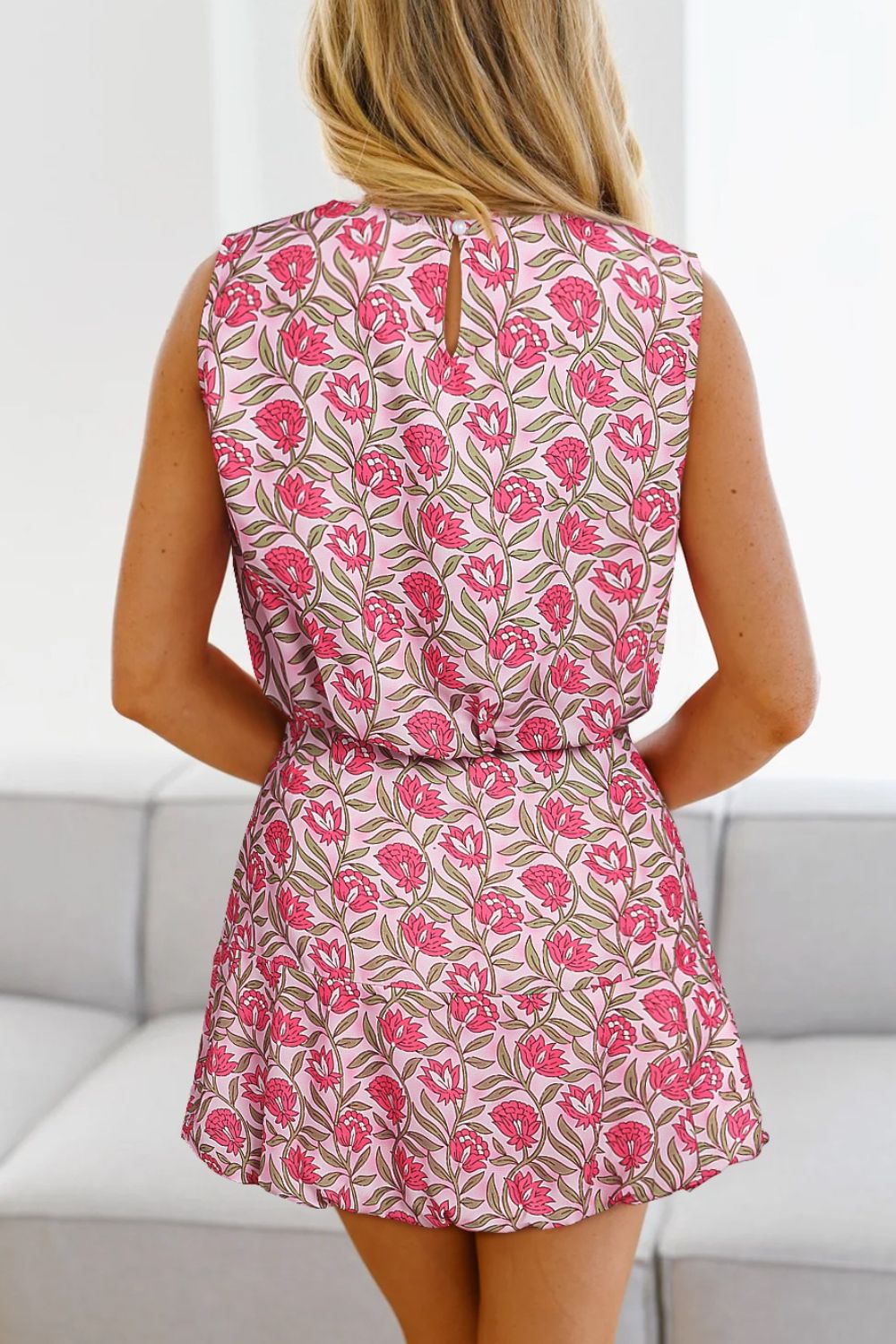 Floral Print Cropped Tank and Mini Skirt Set.