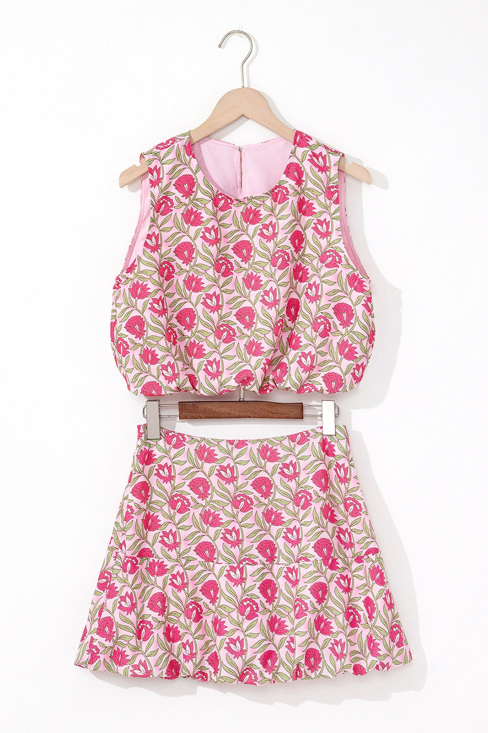 Floral Print Cropped Tank and Mini Skirt Set.