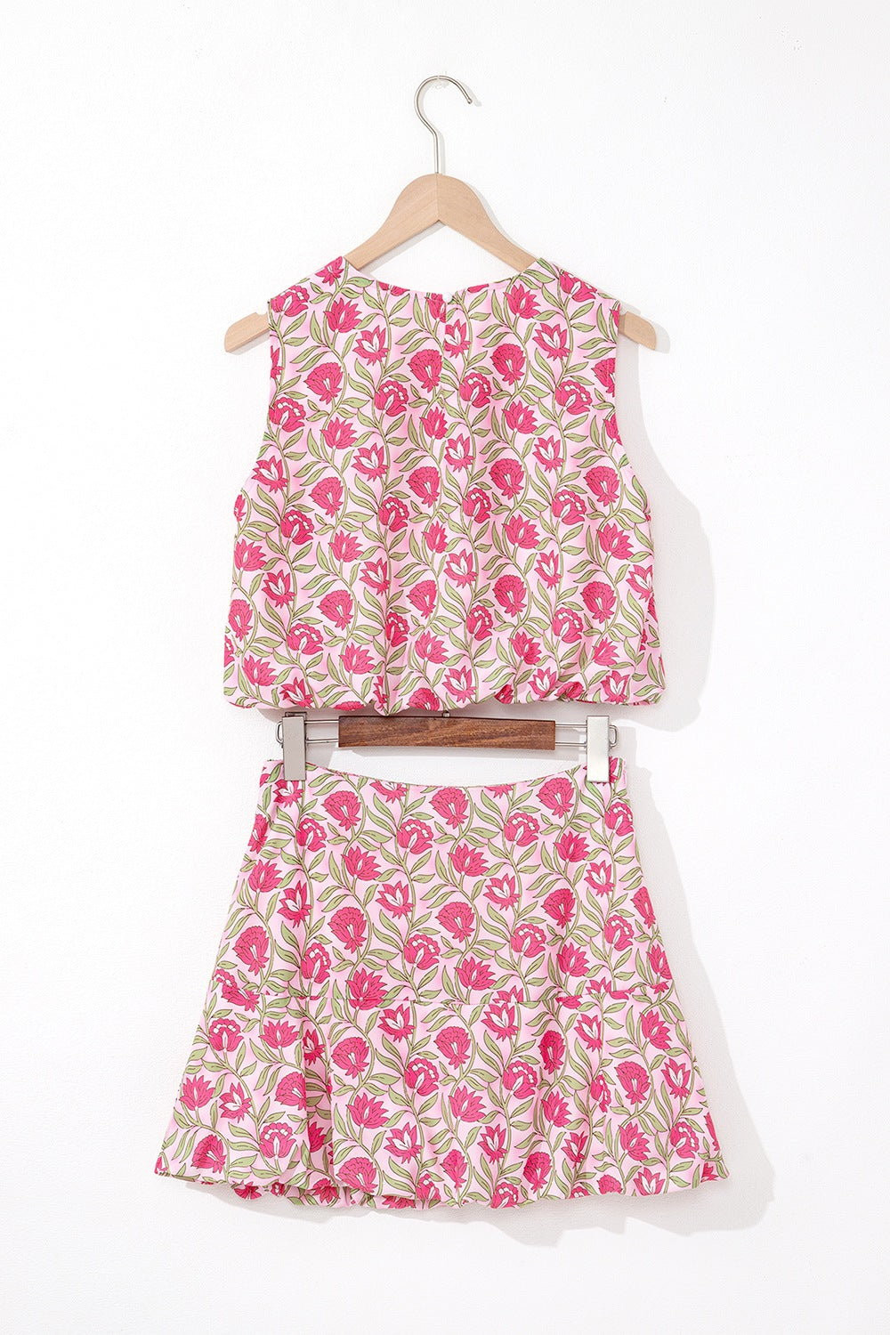 Floral Print Cropped Tank and Mini Skirt Set.