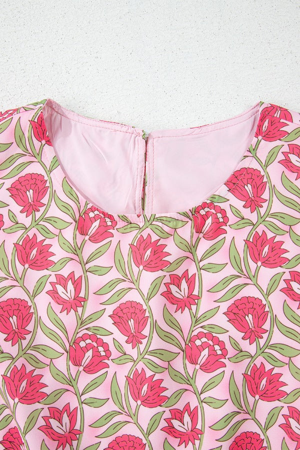 Floral Print Cropped Tank and Mini Skirt Set.