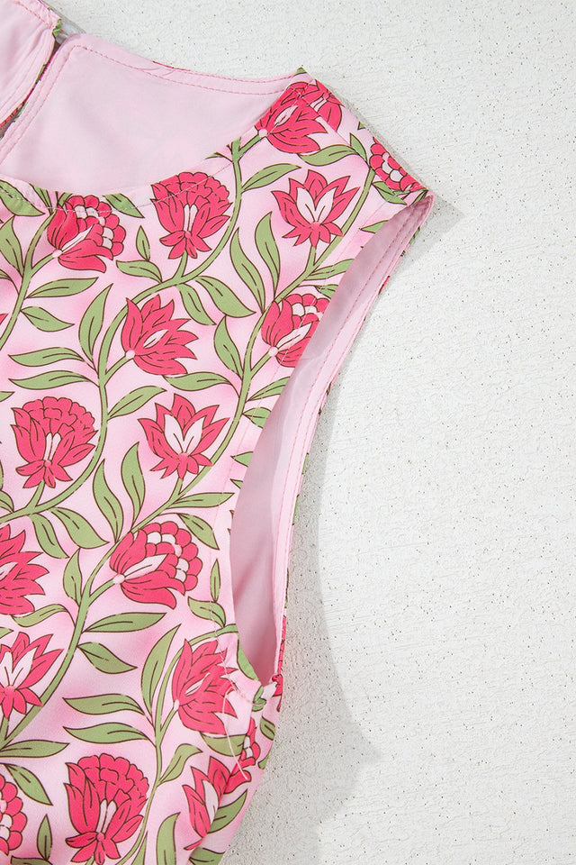 Floral Print Cropped Tank and Mini Skirt Set.