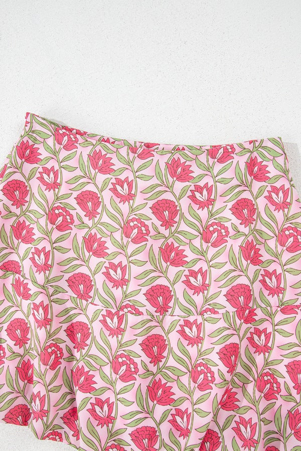Floral Print Cropped Tank and Mini Skirt Set.