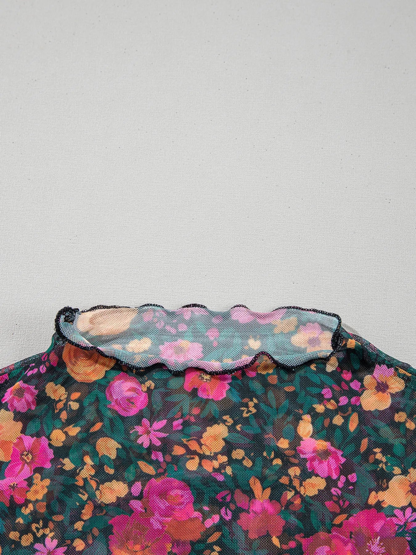 Floral Print Mock Neck Short Sleeve Top.