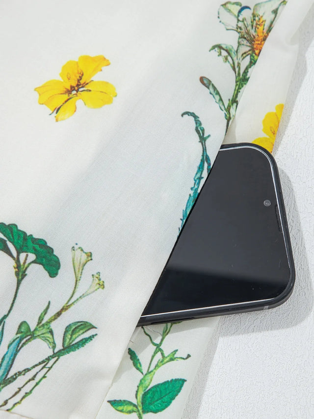 Floral Print Notched Short Sleeve Dress.