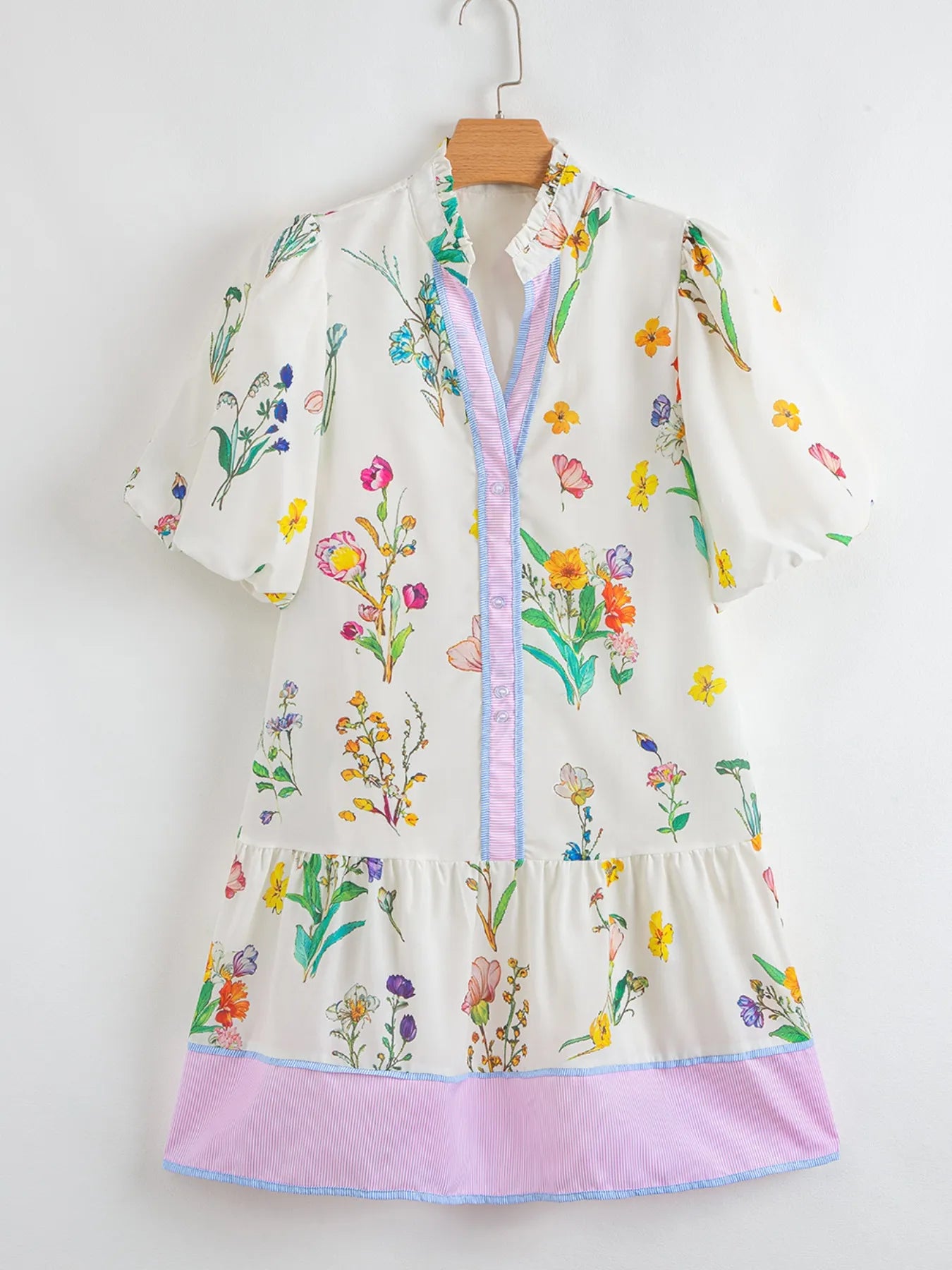 Floral Print Notched Short Sleeve Dress.