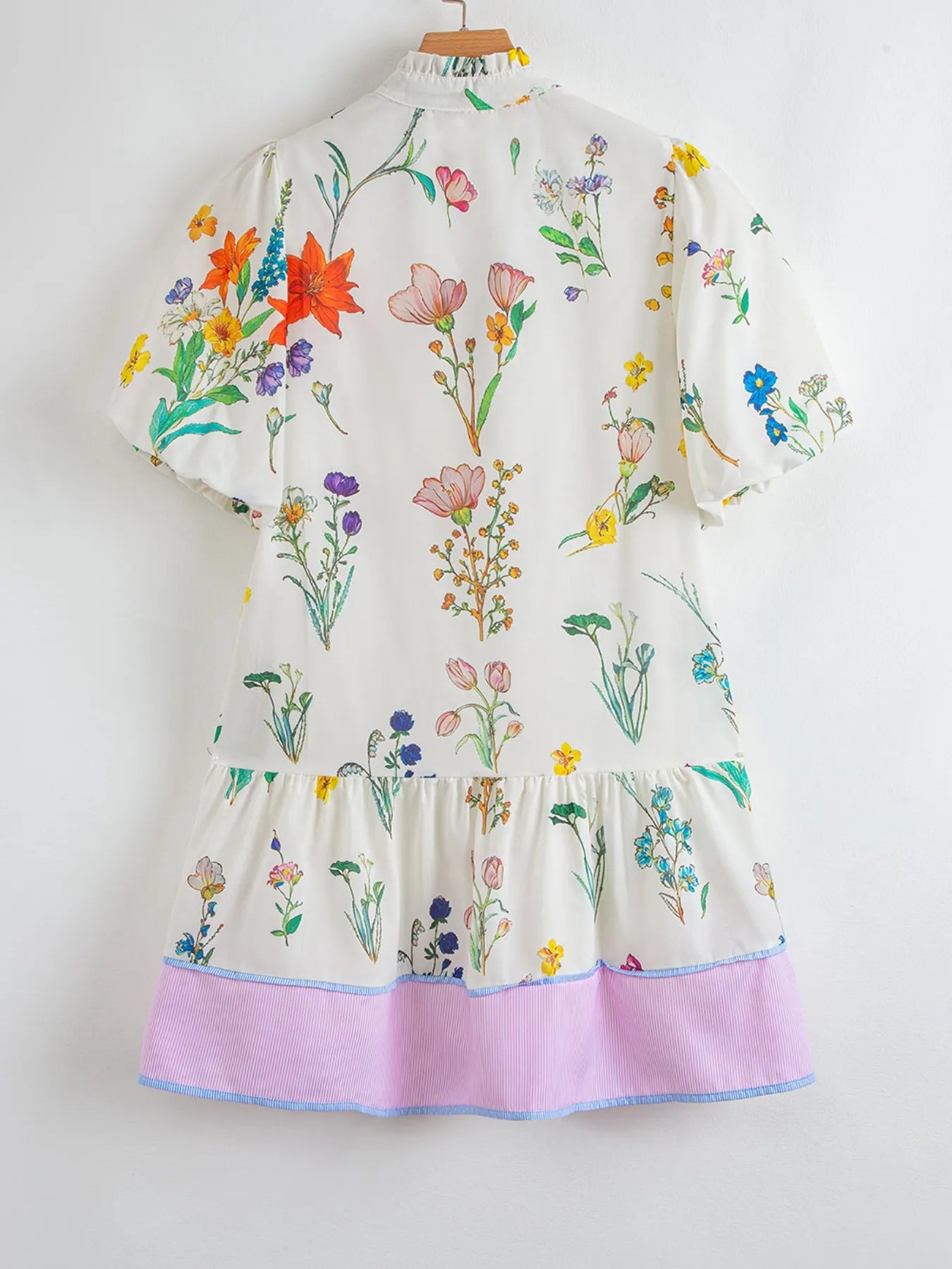 Floral Print Notched Short Sleeve Dress.