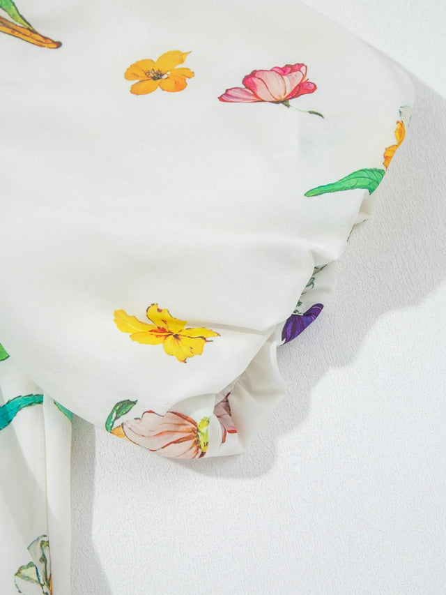 Floral Print Notched Short Sleeve Dress.