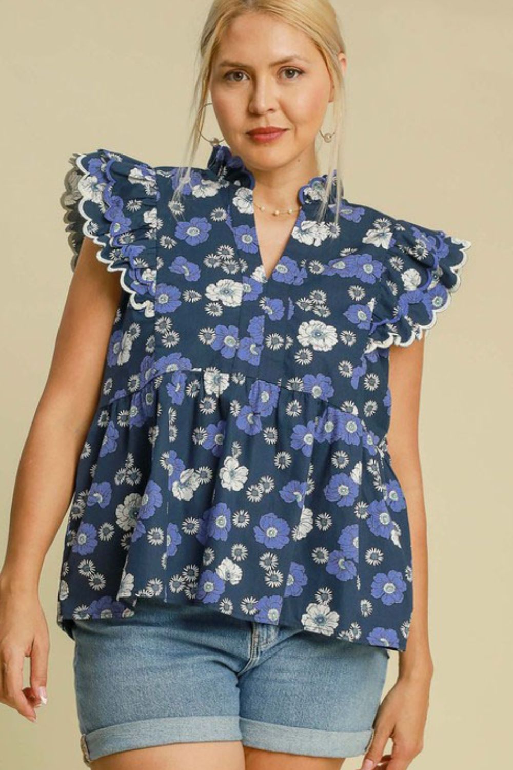 Umgee full size floral print peplum top, plus size.