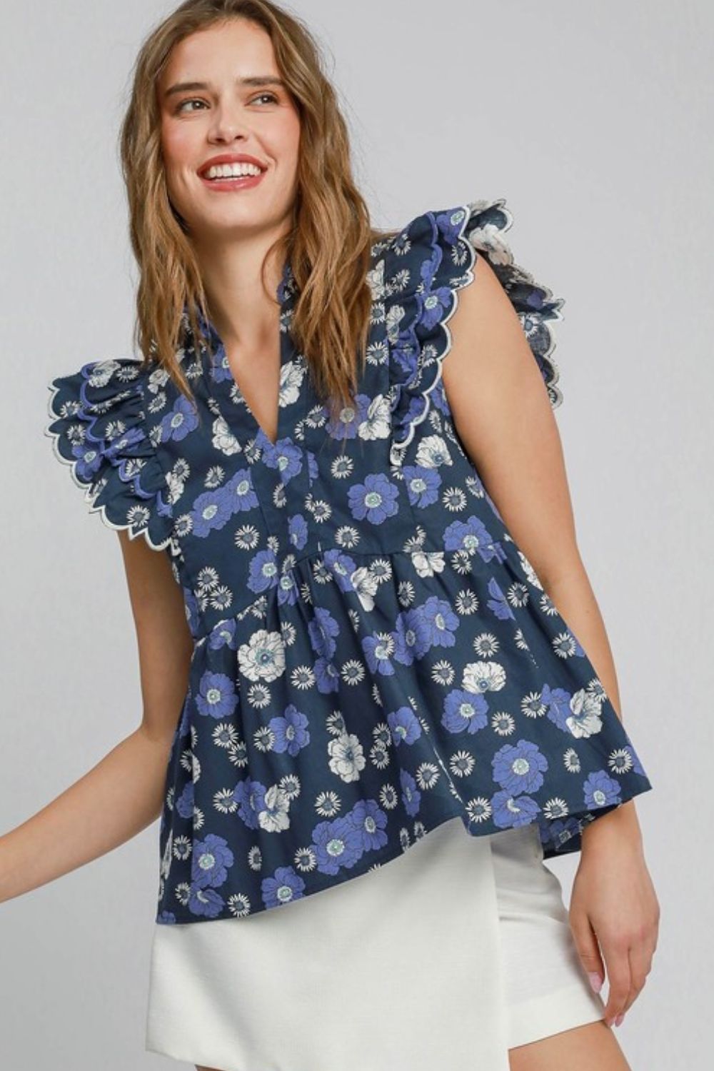 Umgee full size floral print peplum top, plus size.