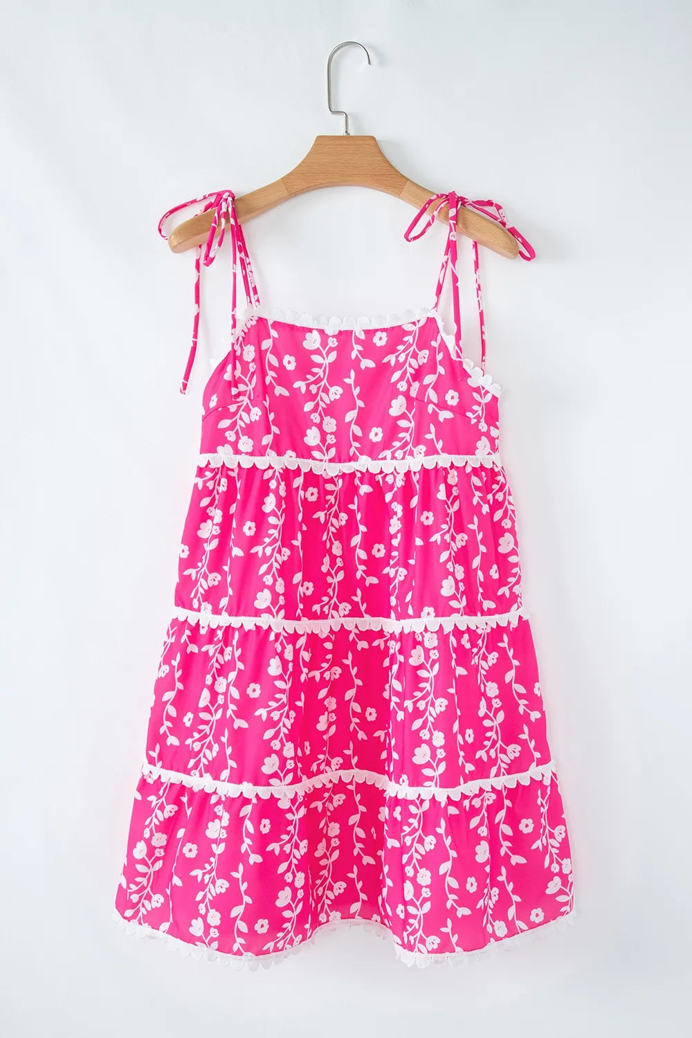 Floral Print Ric Rac Patched Sleeveless Mini Dress.