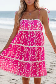 Floral Print Ric Rac Patched Sleeveless Mini Dress.