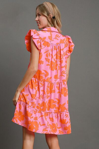 Umgee Full Size Floral Print Ruffle Cap Sleeve Tiered Dress Plus Size.