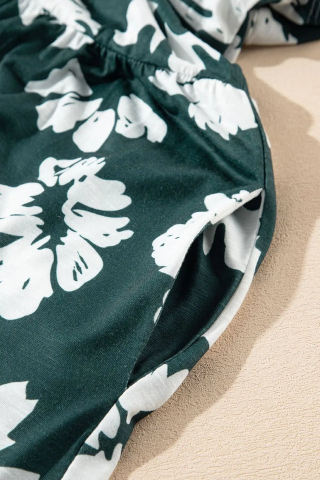 Floral Print Ruffle Sleeve Empire Waist Mini Dress.