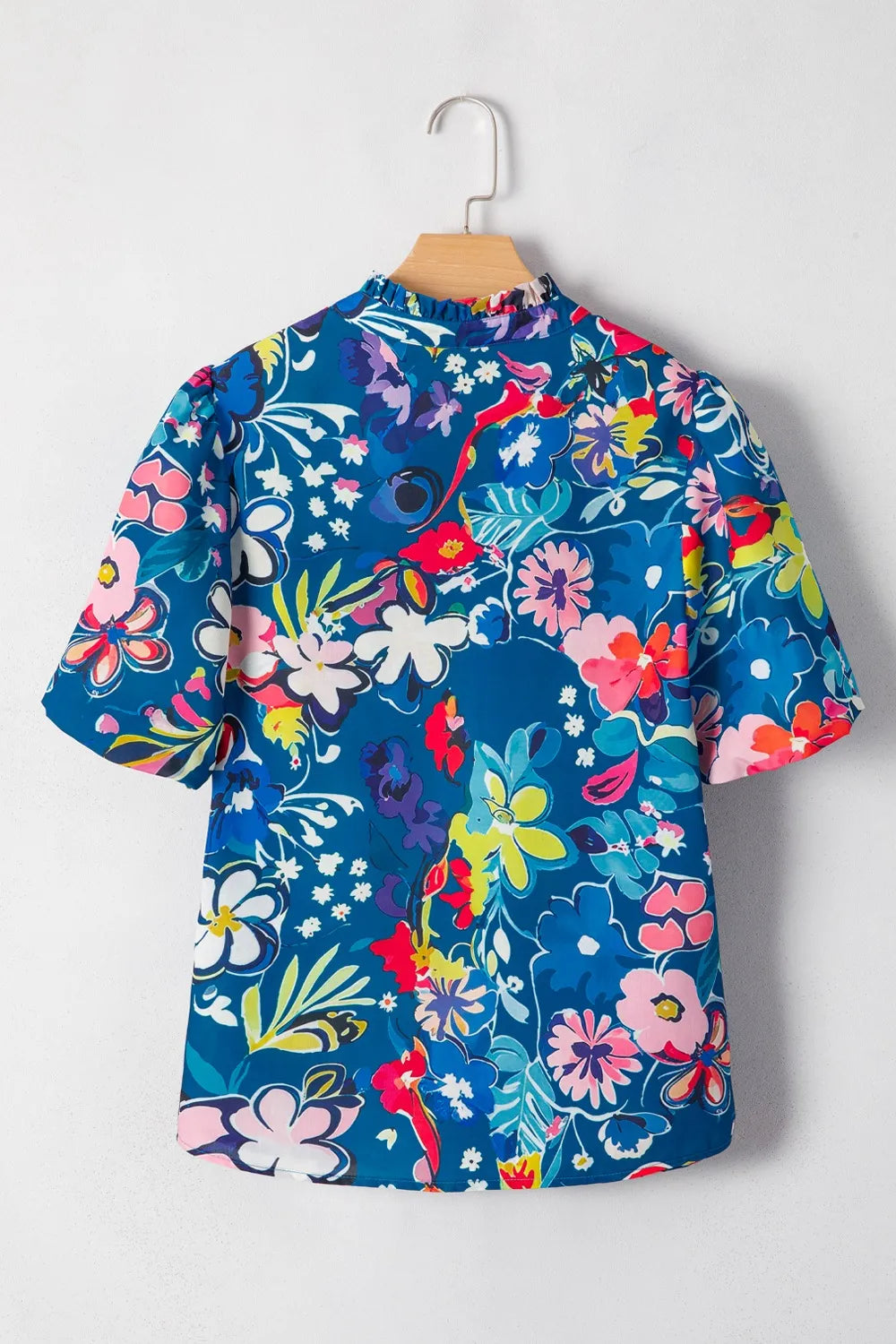 Floral Print Ruffle Sleeve Loose Blouse.