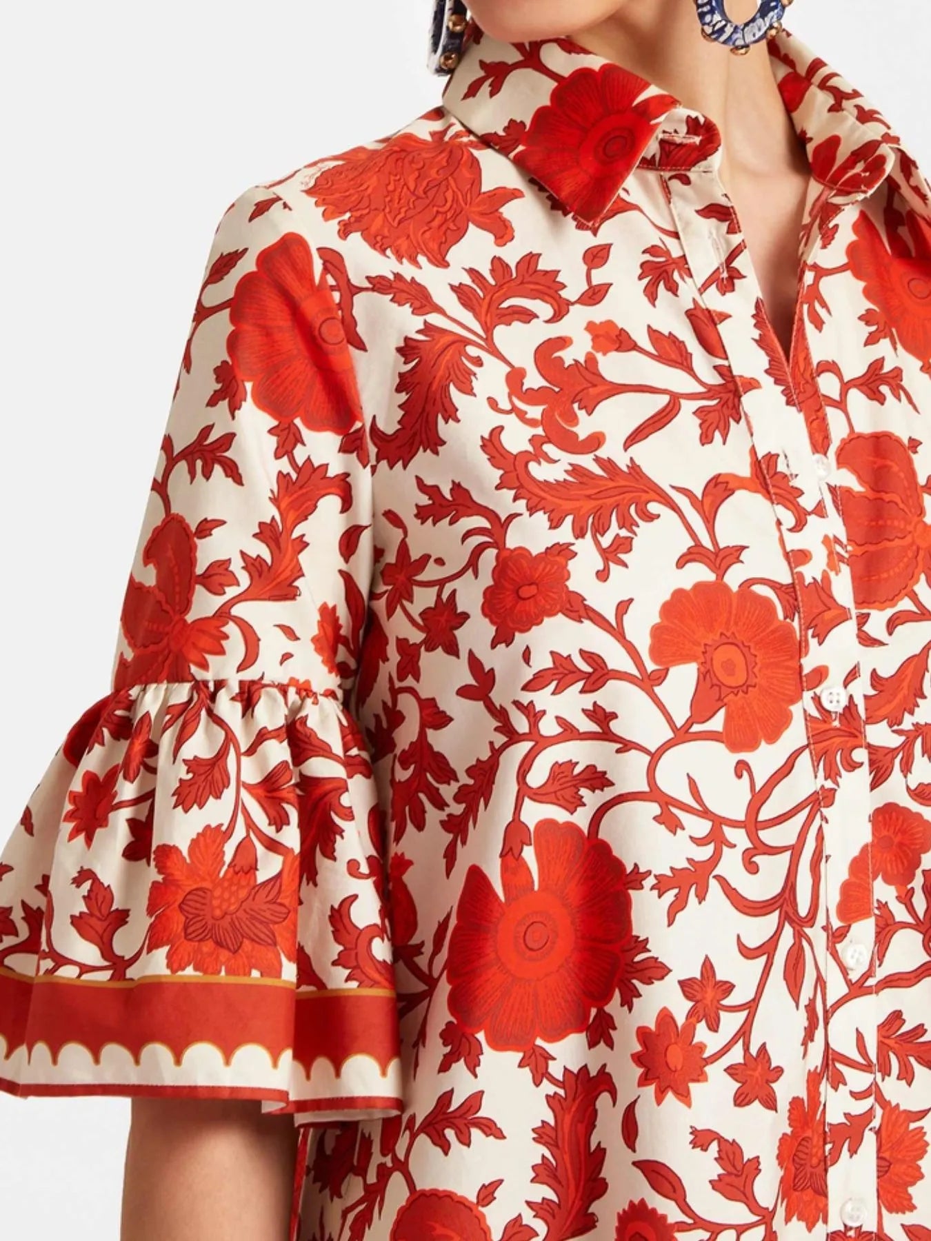 Floral Print Ruffle Sleeve Mini Dress.