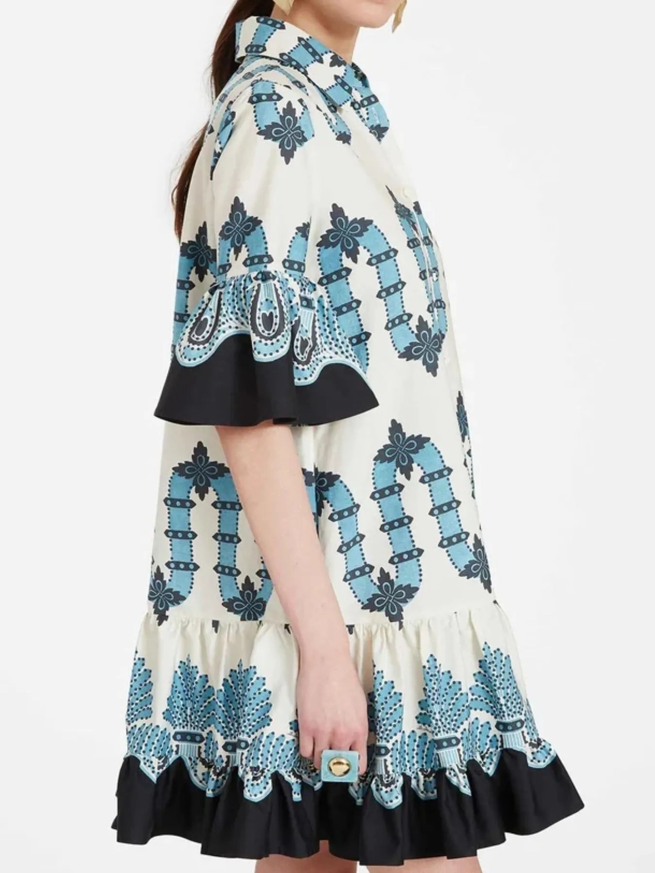 Floral Print Ruffle Sleeve Mini Dress.