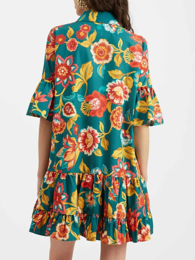 Floral Print Ruffle Sleeve Mini Dress.
