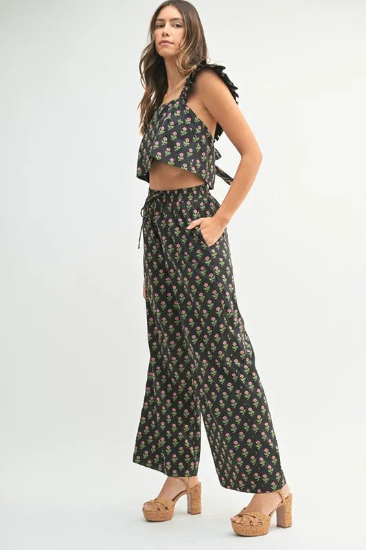 Mable Floral Print Ruffle Top and Pants Set.