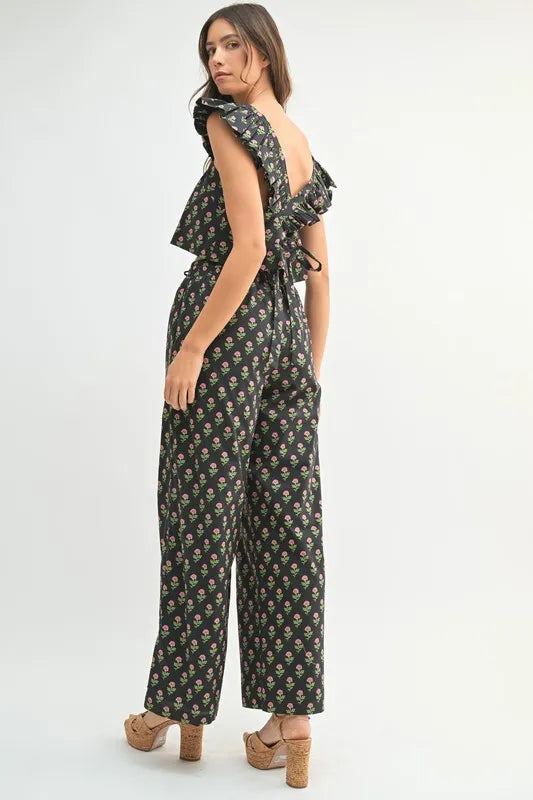 Mable Floral Print Ruffle Top and Pants Set.
