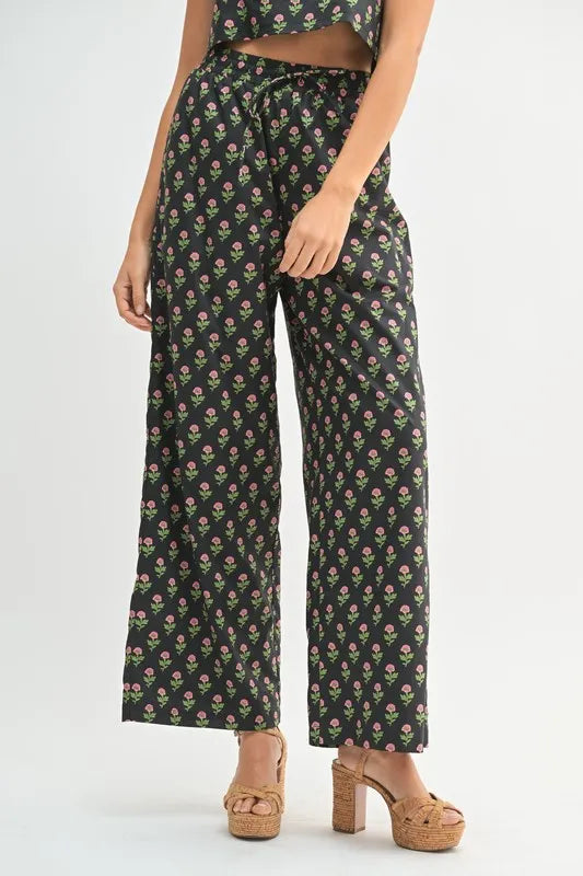 Mable Floral Print Ruffle Top and Pants Set.