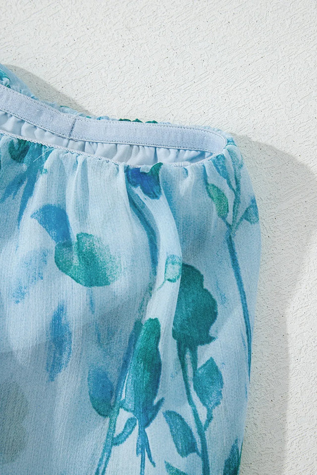 Floral Print Ruffled Side Slit Tube Top Maxi Dress.