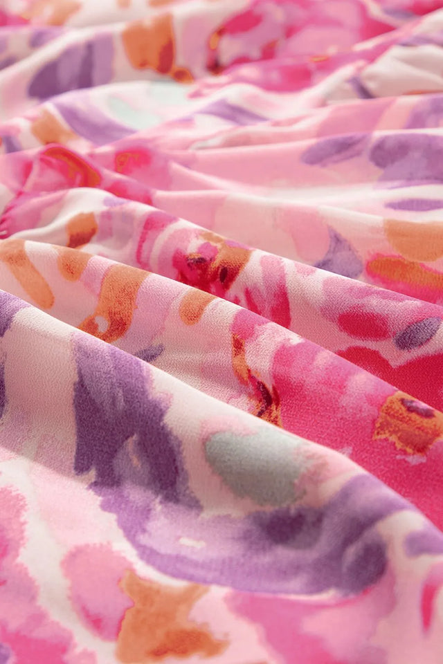 Floral Print Shirred One Shoulder Maxi Dress.