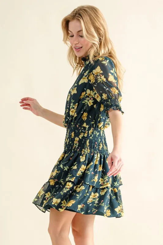 And The Why Floral Print Smocked Waist Mini Dress.