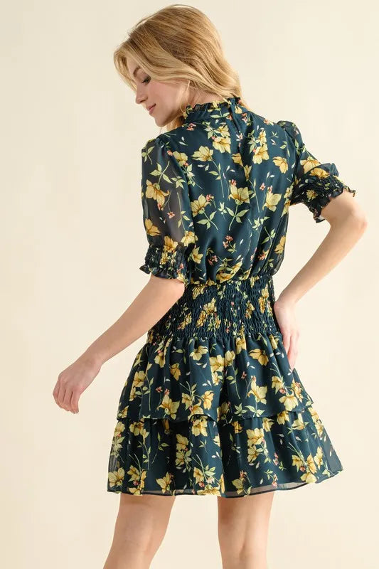 And The Why Floral Print Smocked Waist Mini Dress.