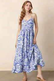 Floral Print Spaghetti Strap High Waist Dress.