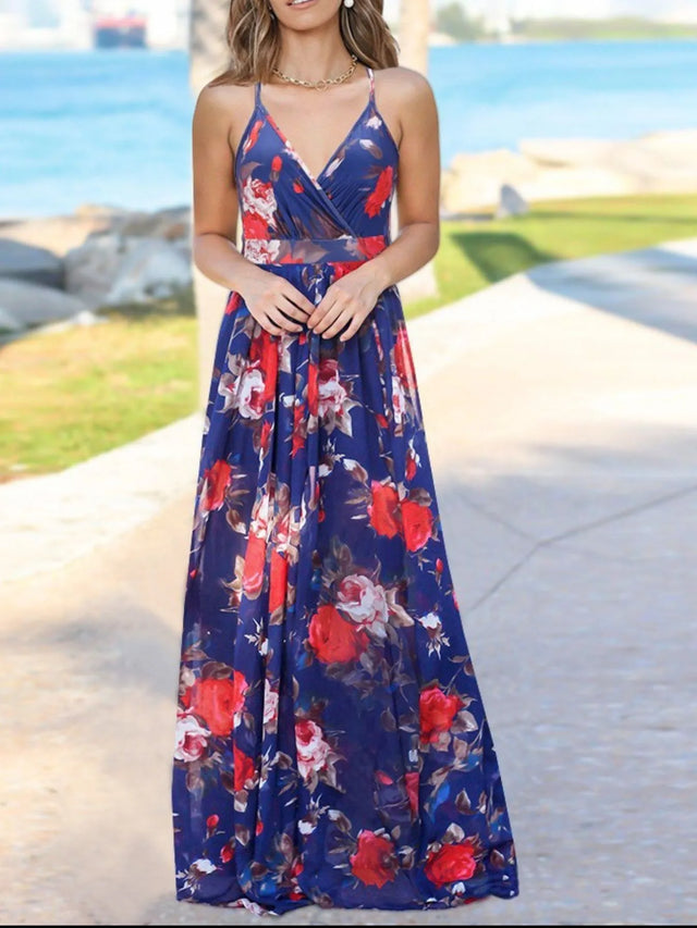 Floral Print Spaghetti Strap Maxi Dress.