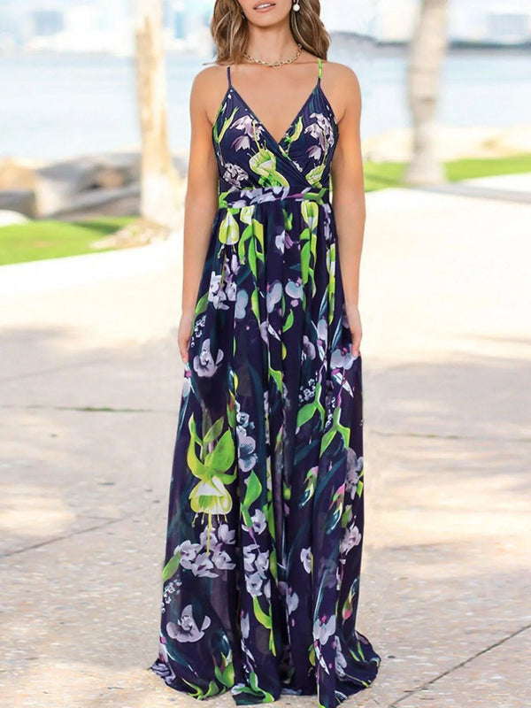 Floral Print Spaghetti Strap Maxi Dress.