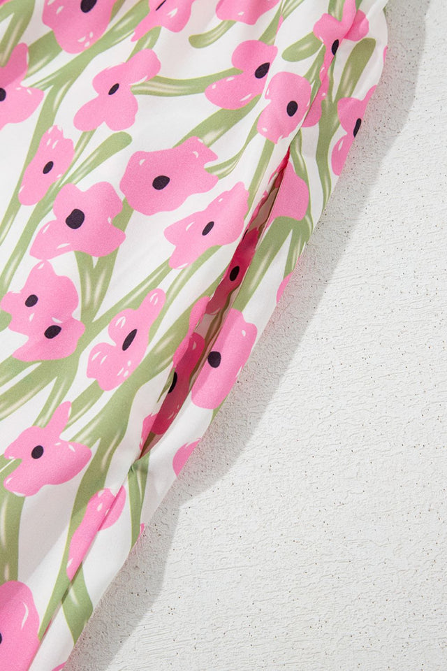 Floral Print Square Neck Ruffled Cap Sleeve Maxi Dress.