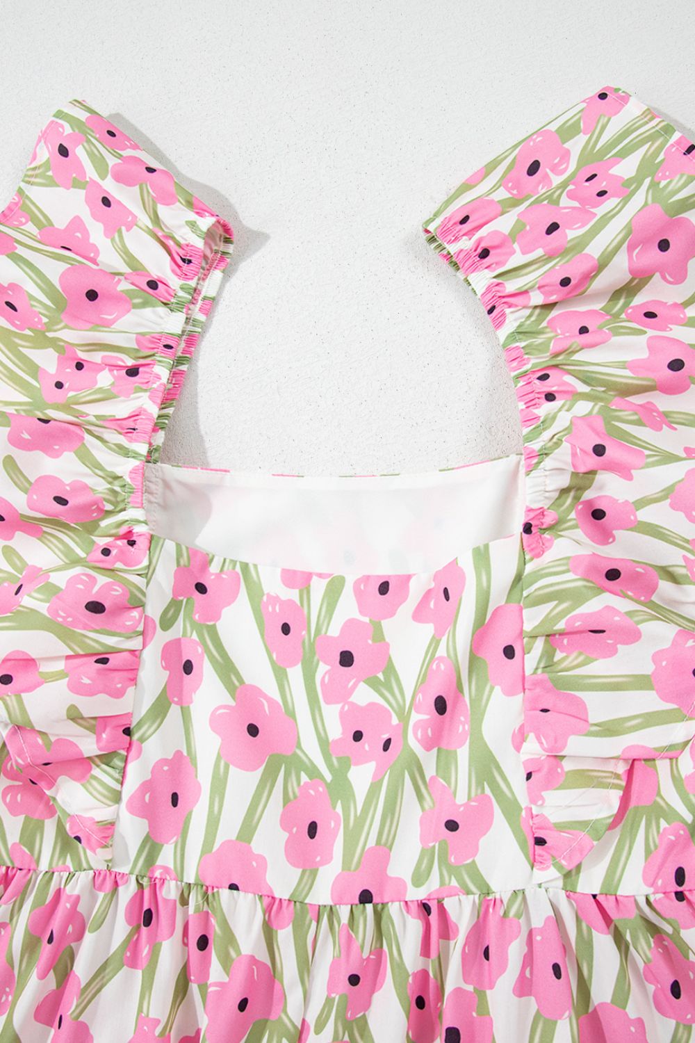 Floral Print Square Neck Ruffled Cap Sleeve Maxi Dress.