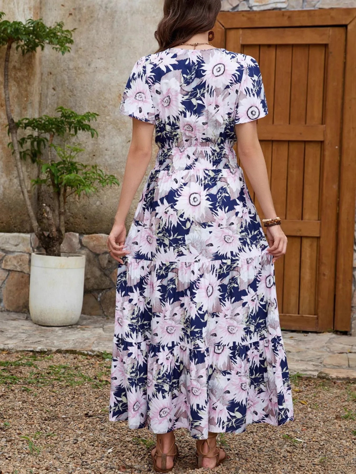 Floral Print Surplice Midi Dress.
