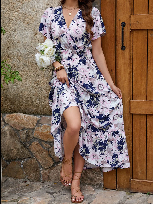 Floral Print Surplice Midi Dress.
