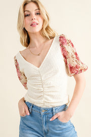 And The Why full size floral print textured sleeve knit top.