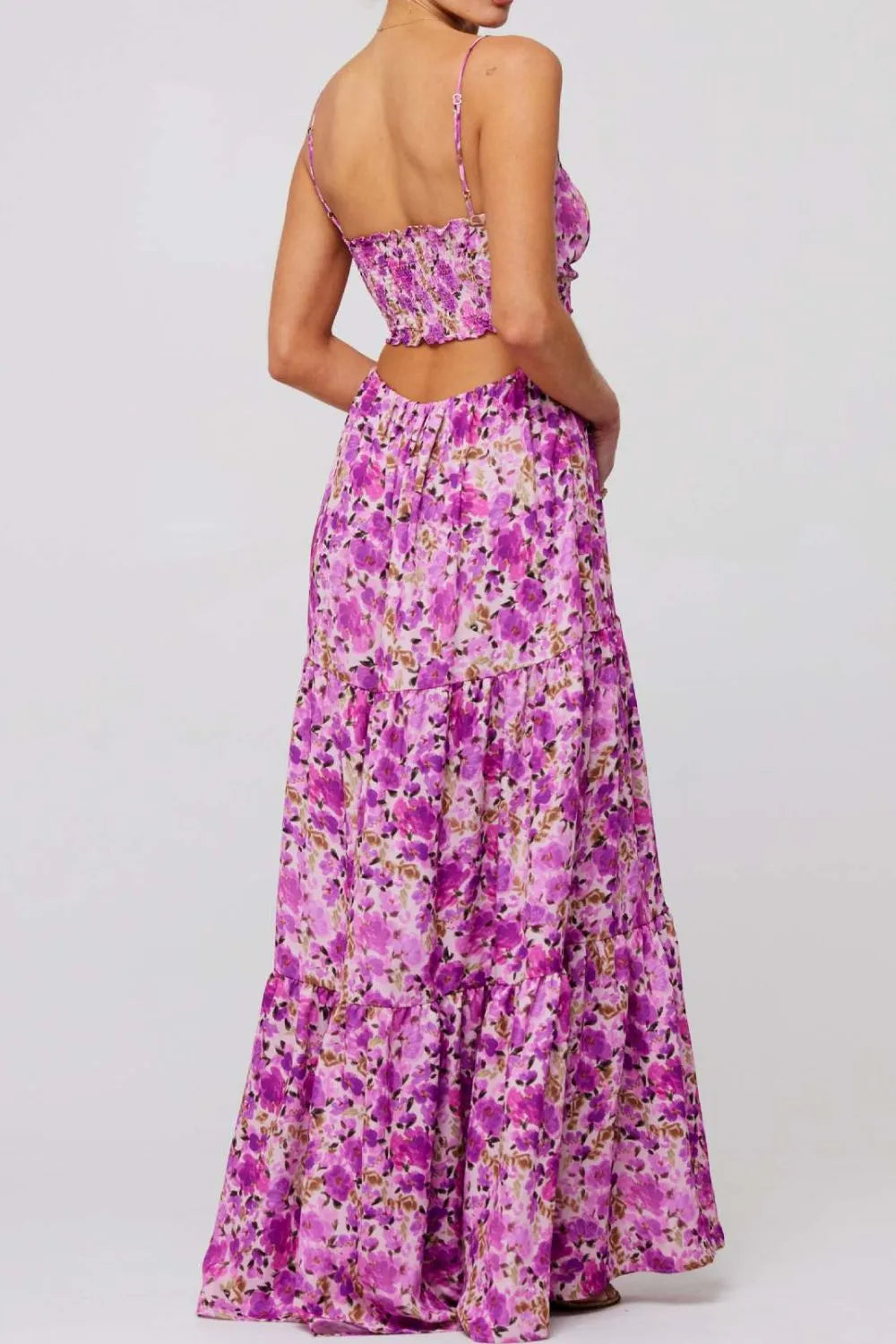Floral Print Tie Front Tiered Maxi Dress.