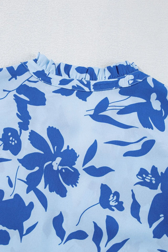 Floral Print Tiered Frilled Trim Flutter Sleeve Dress.
