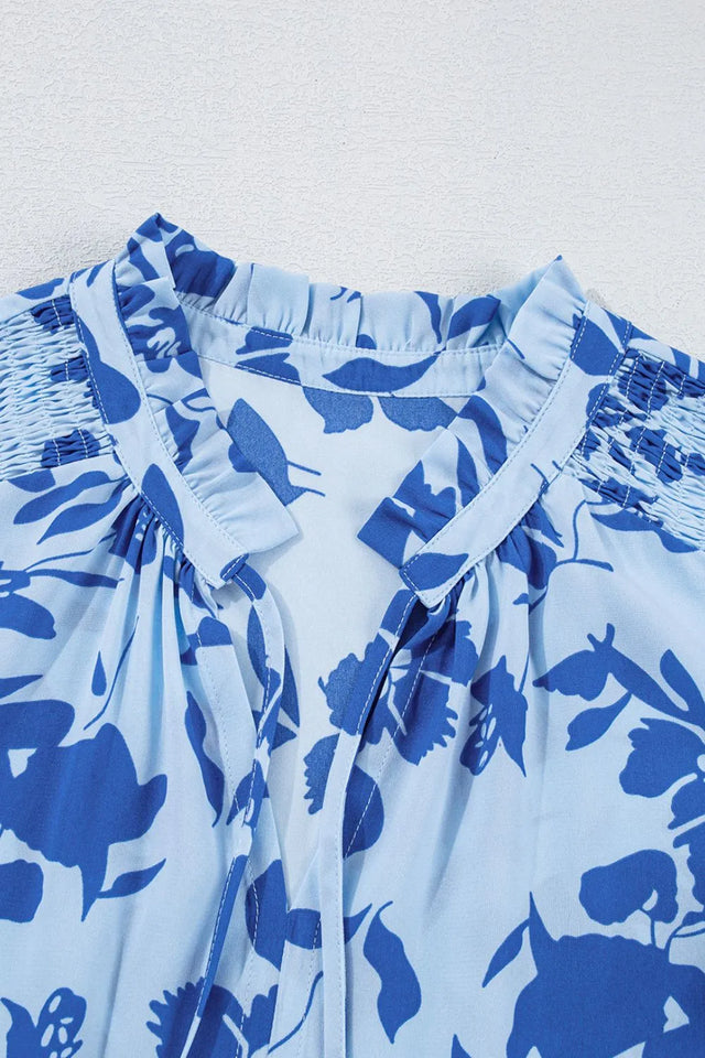 Floral Print Tiered Frilled Trim Flutter Sleeve Dress.
