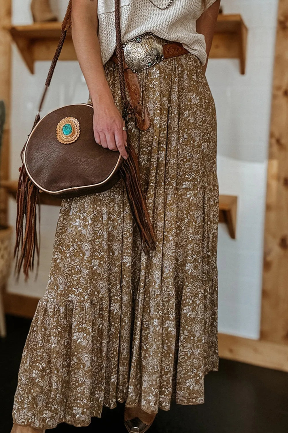 Floral Print Tiered Maxi Skirt.
